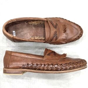 Hand Made Loafers men's 29cm US 11 brown leather woven kiltie Made in Mexico